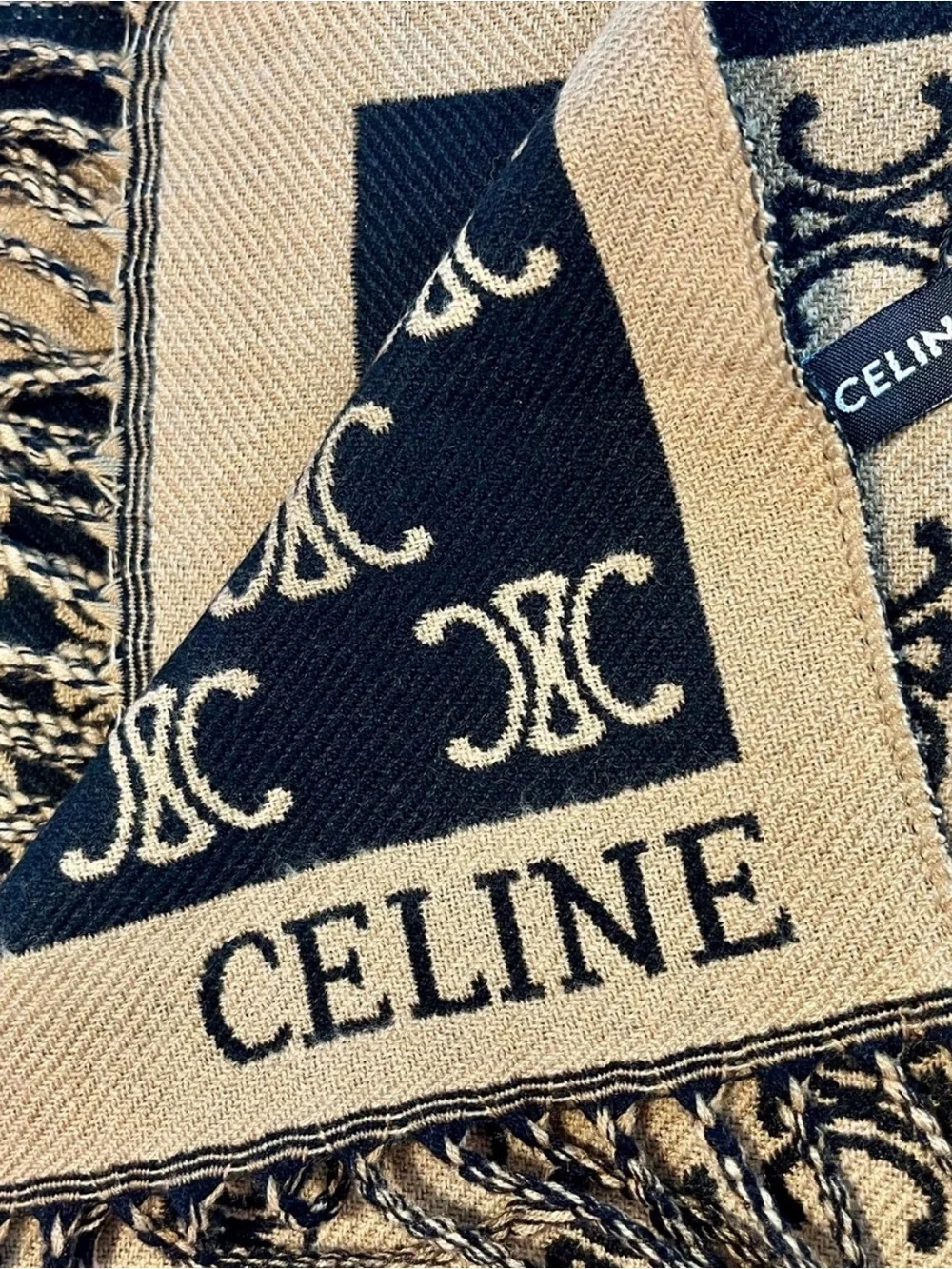 New Cashmere Silk Blend Double Sided Monogram Fringe Oversized Shawl Wrap 72x26